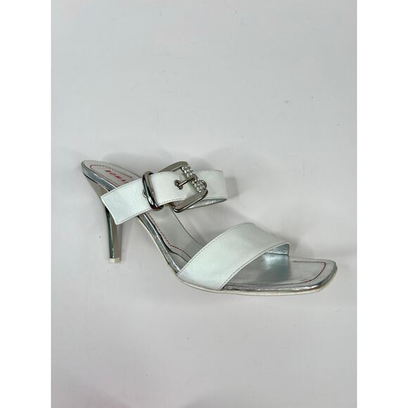 Romanelli Collezioni Size 9.5 Strap White Sandal w/Silver Heel Rhinestone Buckle - Picture 9 of 12